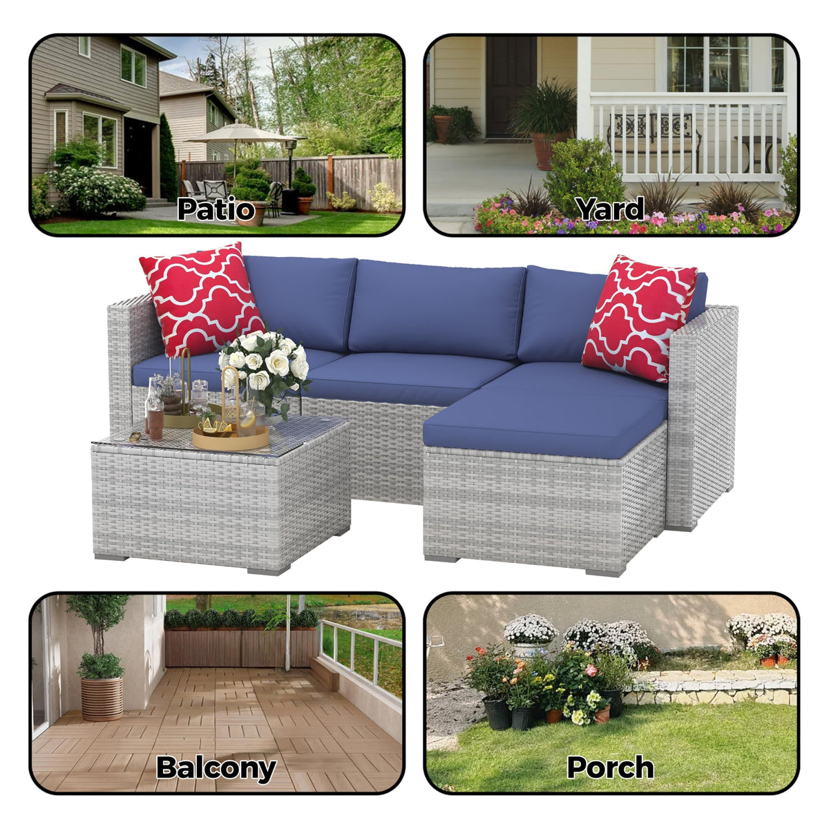 5-Piece Wicker Patio Furniture Set with Cushions & Coffee Table V45870