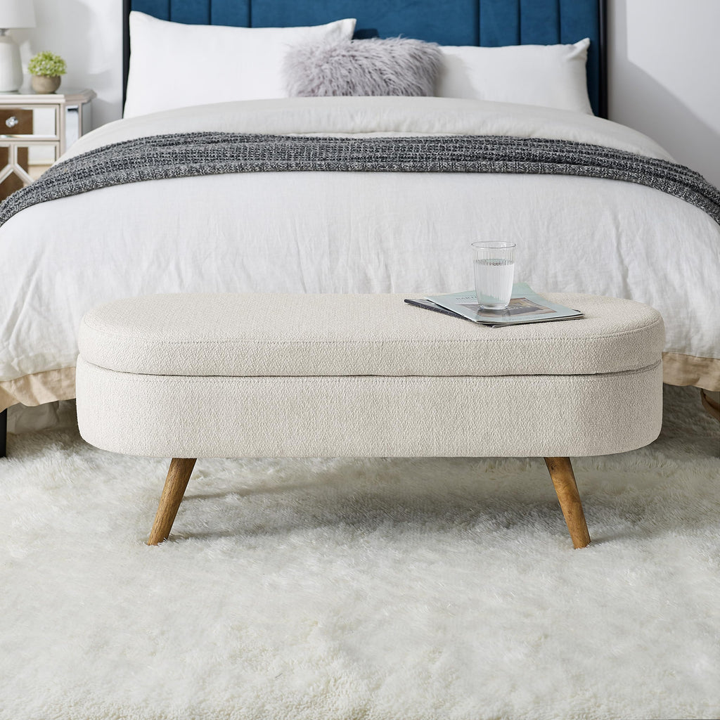 43.5" Beige Upholstered Storage Ottoman Bench G9659