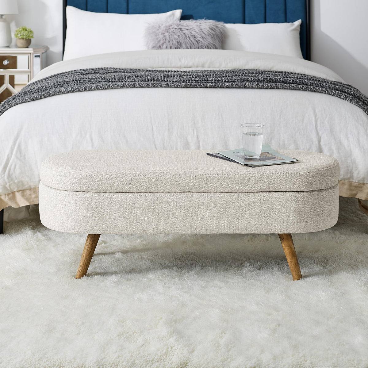 43.5" Beige Upholstered Storage Ottoman Bench G9659