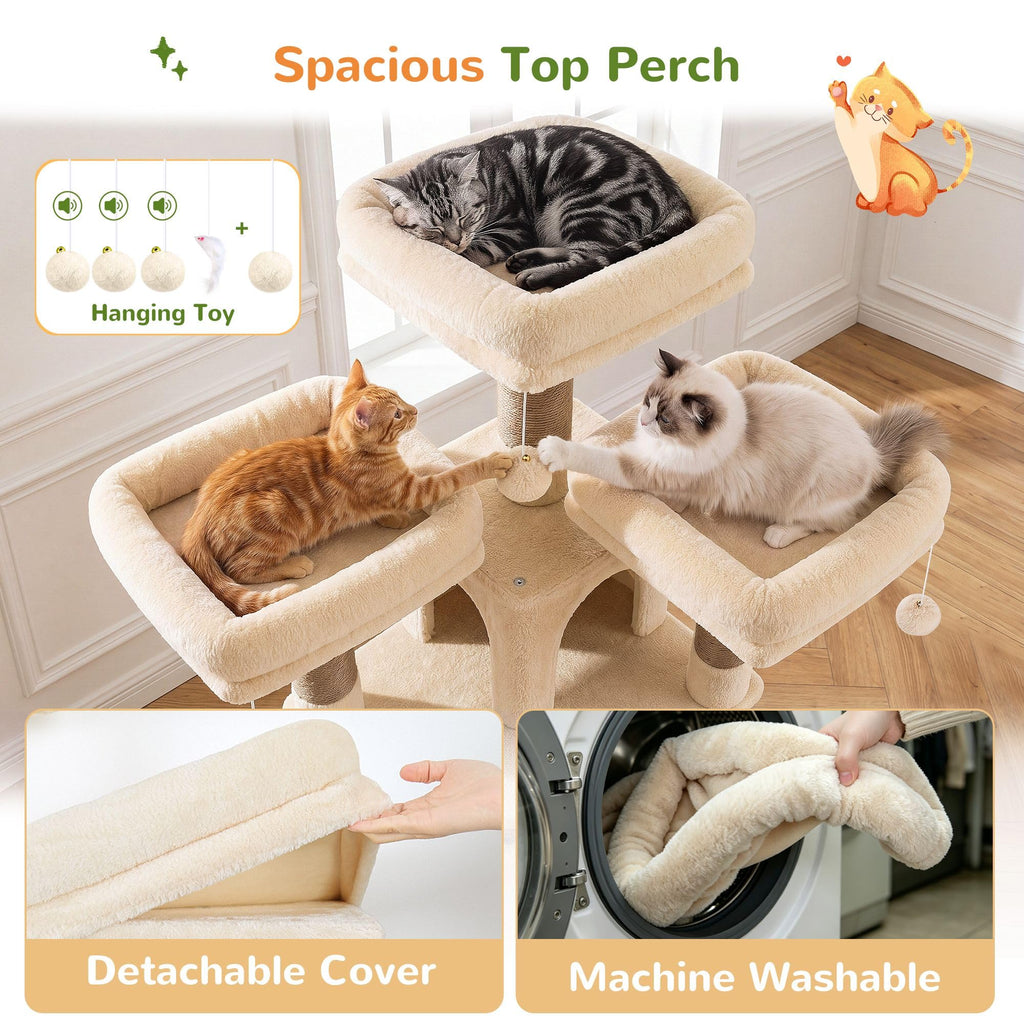 70 Inch Beige Cat Tower with Scratching Post D9414