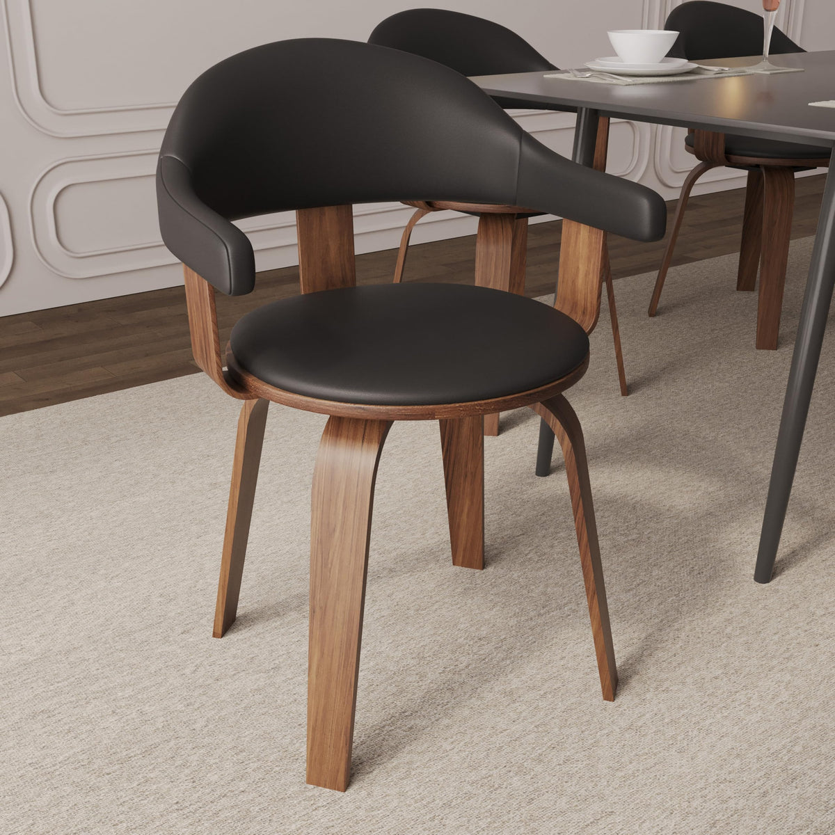 Black Leather Upholstered Swivel Dining Chair with Armrests X1479