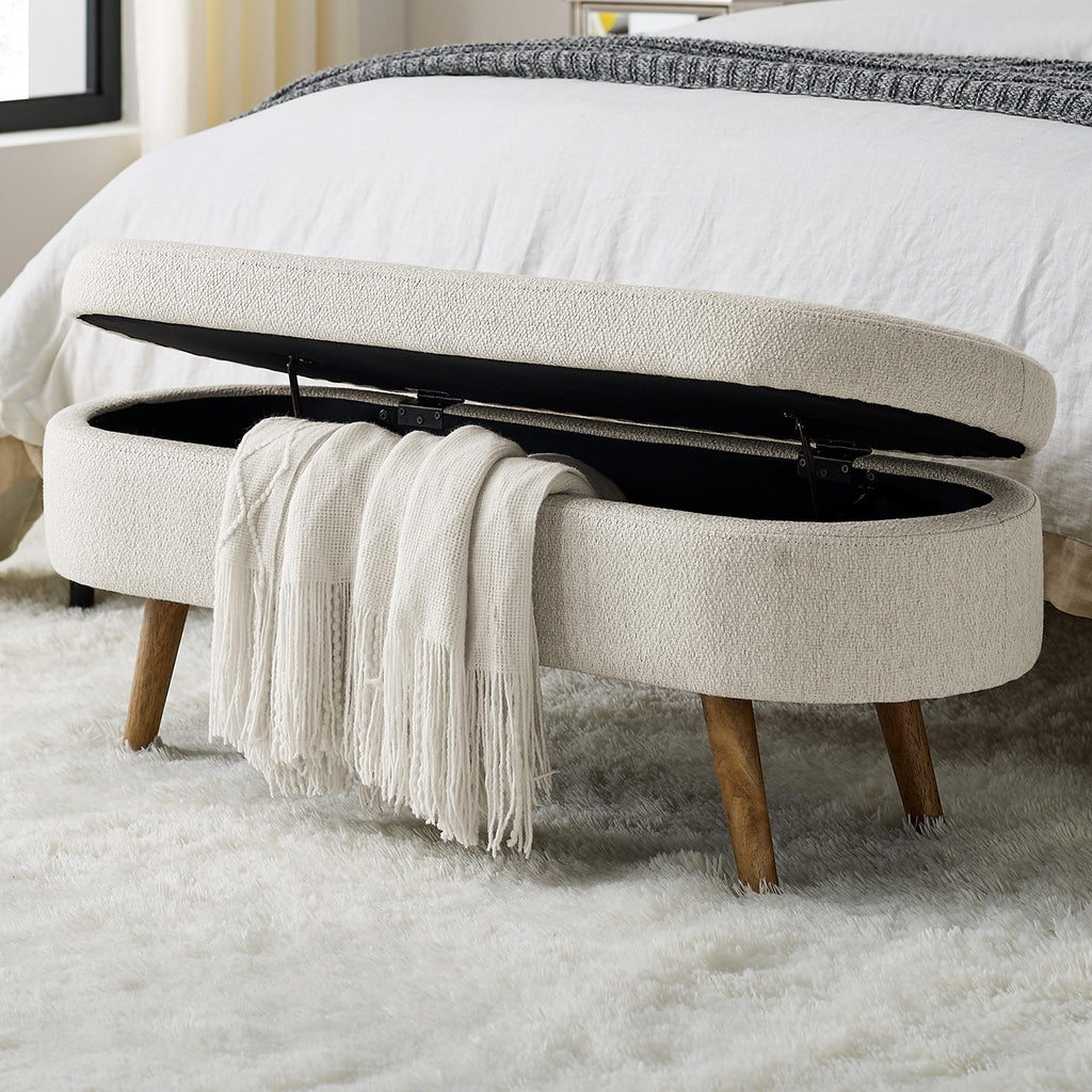 43.5" Beige Upholstered Storage Ottoman Bench G9659