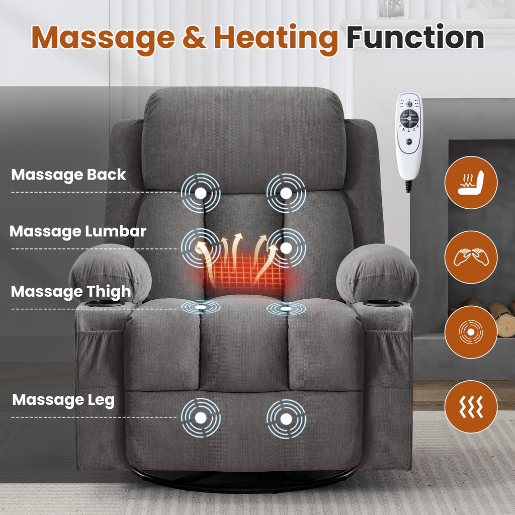 Swivel Rocker Recliner Chair with Massage and Heat E3455