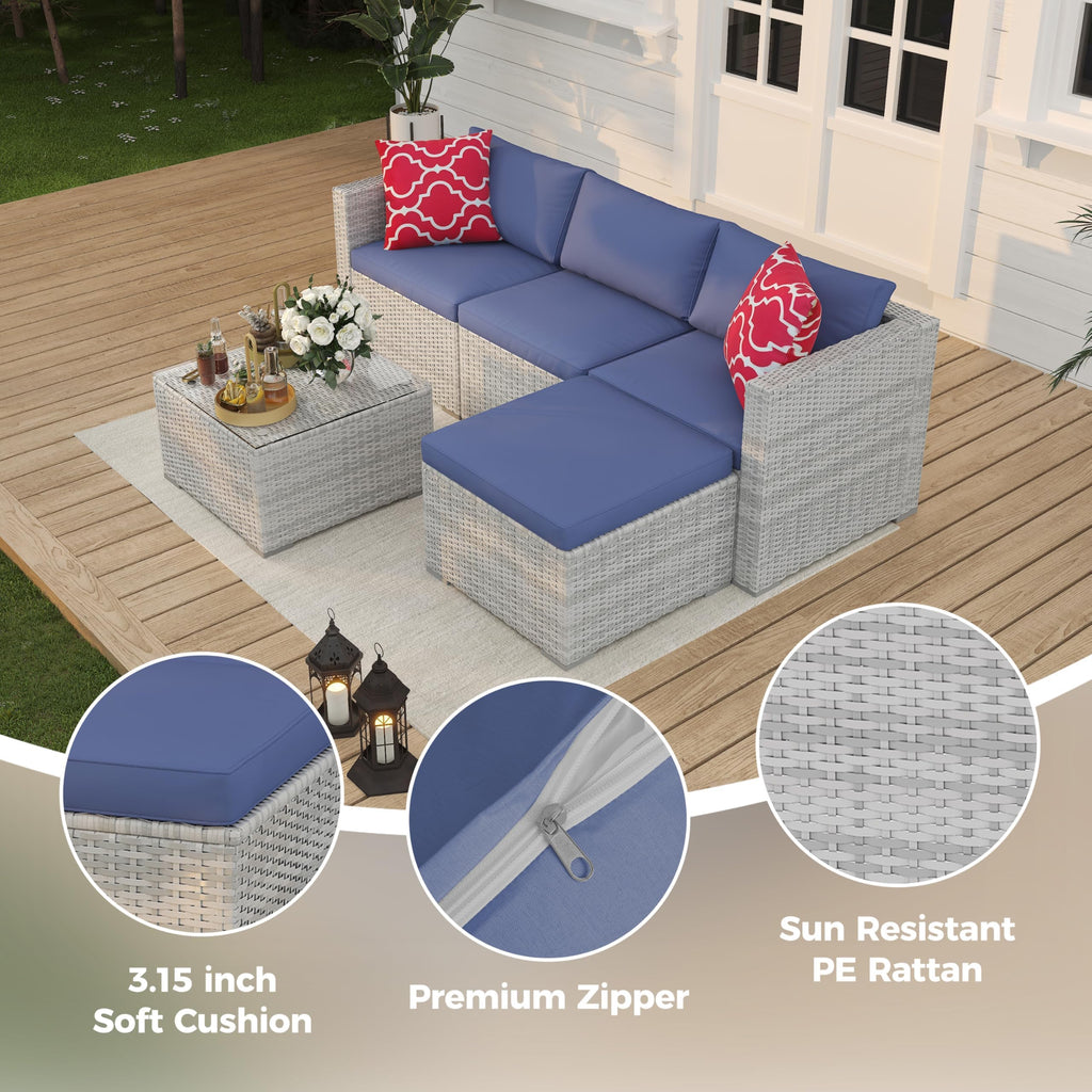 5-Piece Wicker Patio Furniture Set with Cushions & Coffee Table V45870