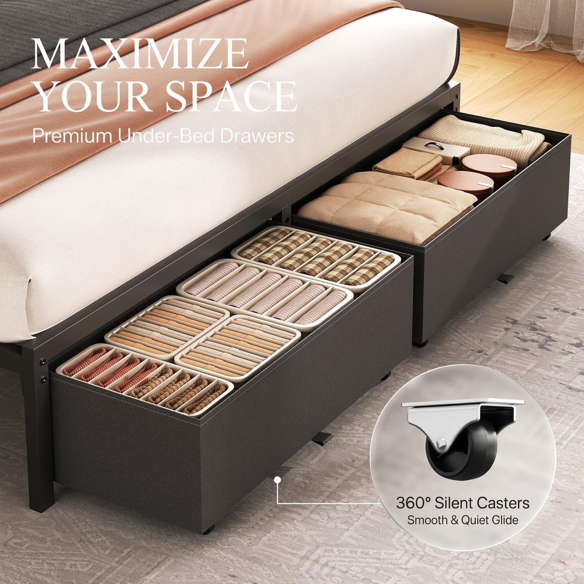 Queen Bed Frame with Storage Drawers and Charging Station X3296