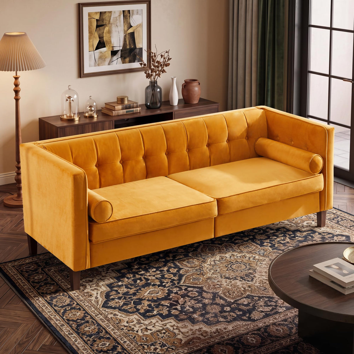 78" Velvet 3 Seater Sofa with Bolster Pillows K208