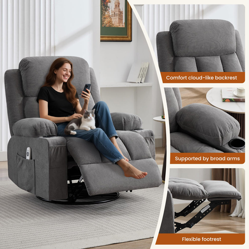 Swivel Rocker Recliner Chair with Massage and Heat E3455