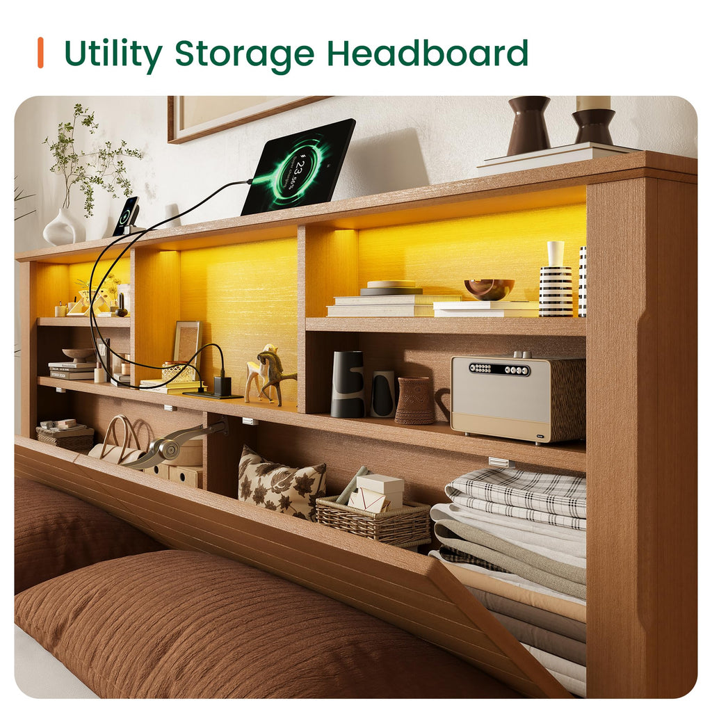 King Bed Frame with Headboard and Storage 4 Drawers Brown R341