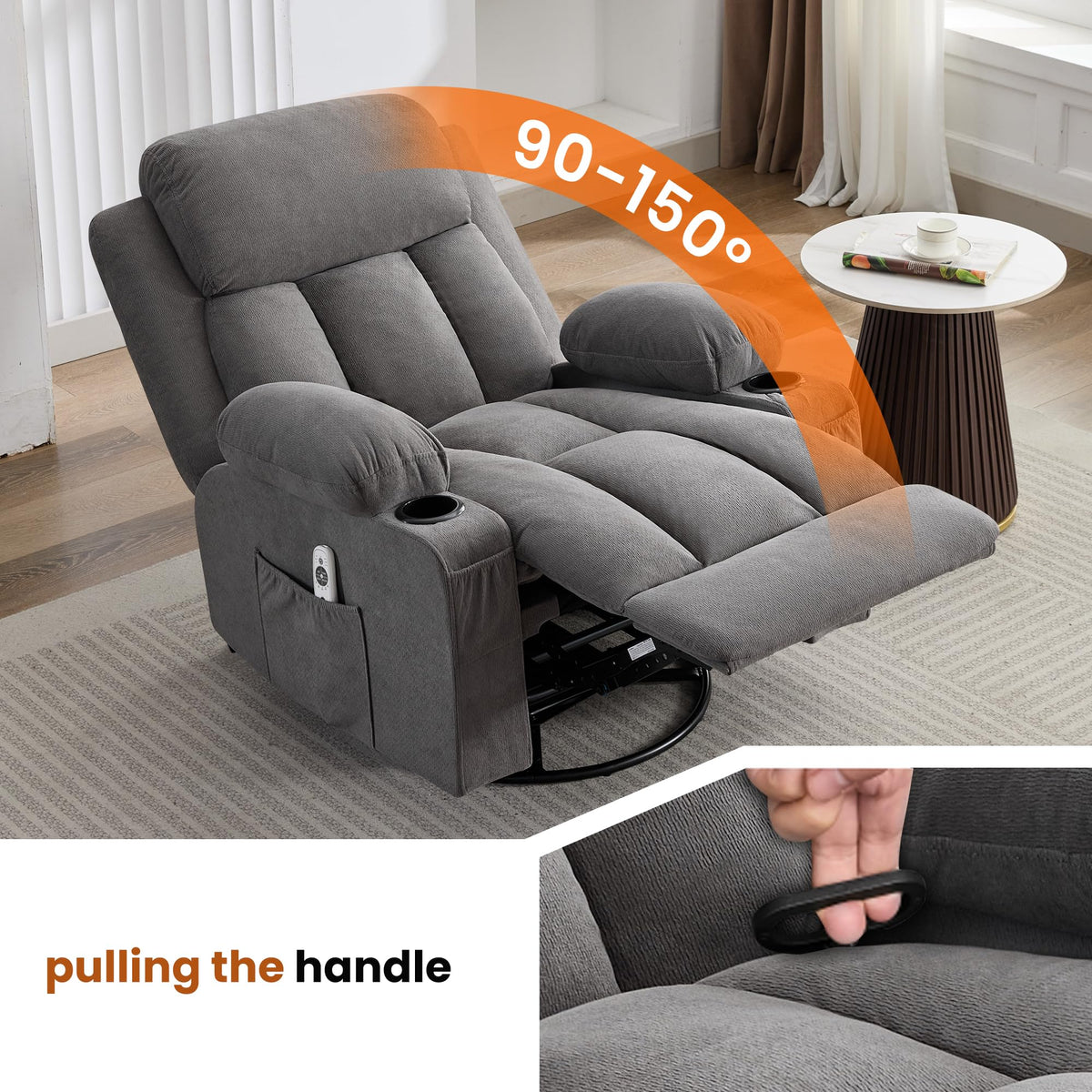 Swivel Rocker Recliner Chair with Massage and Heat E3455