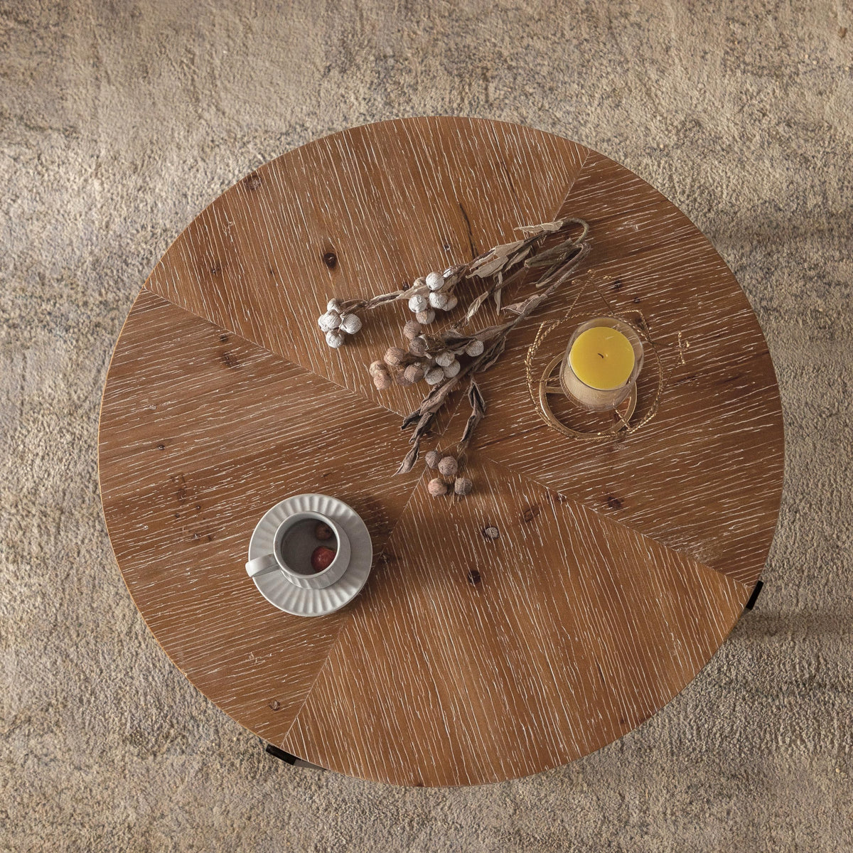 Round Wood Coffee Table with Metal Base A1883